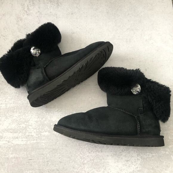 UGG Black Bailey Button Crystal Bling Boots - Picture 1 of 9